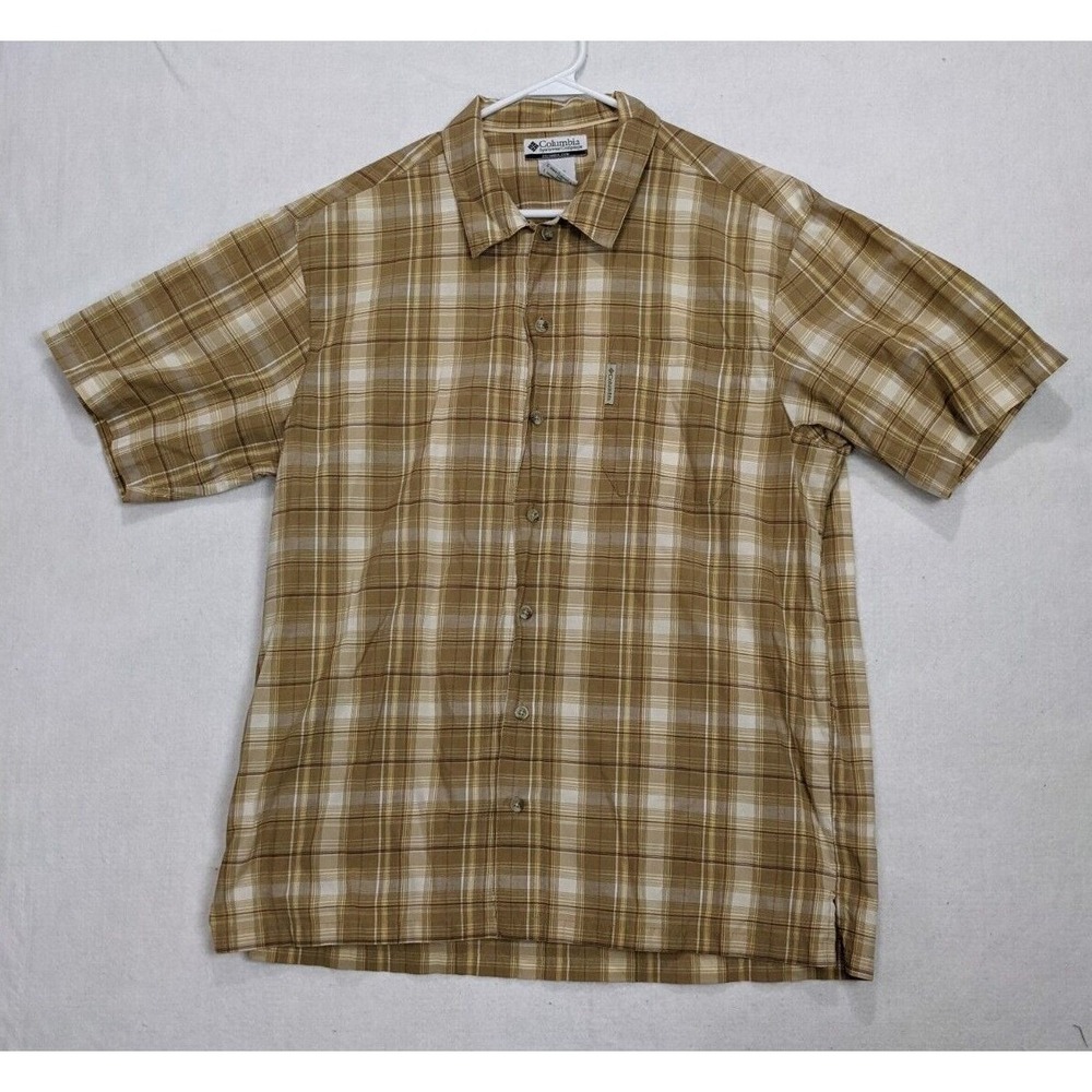 Columbia Mens Button Shirt Size L Short Sleeve Cotton Blend Tan